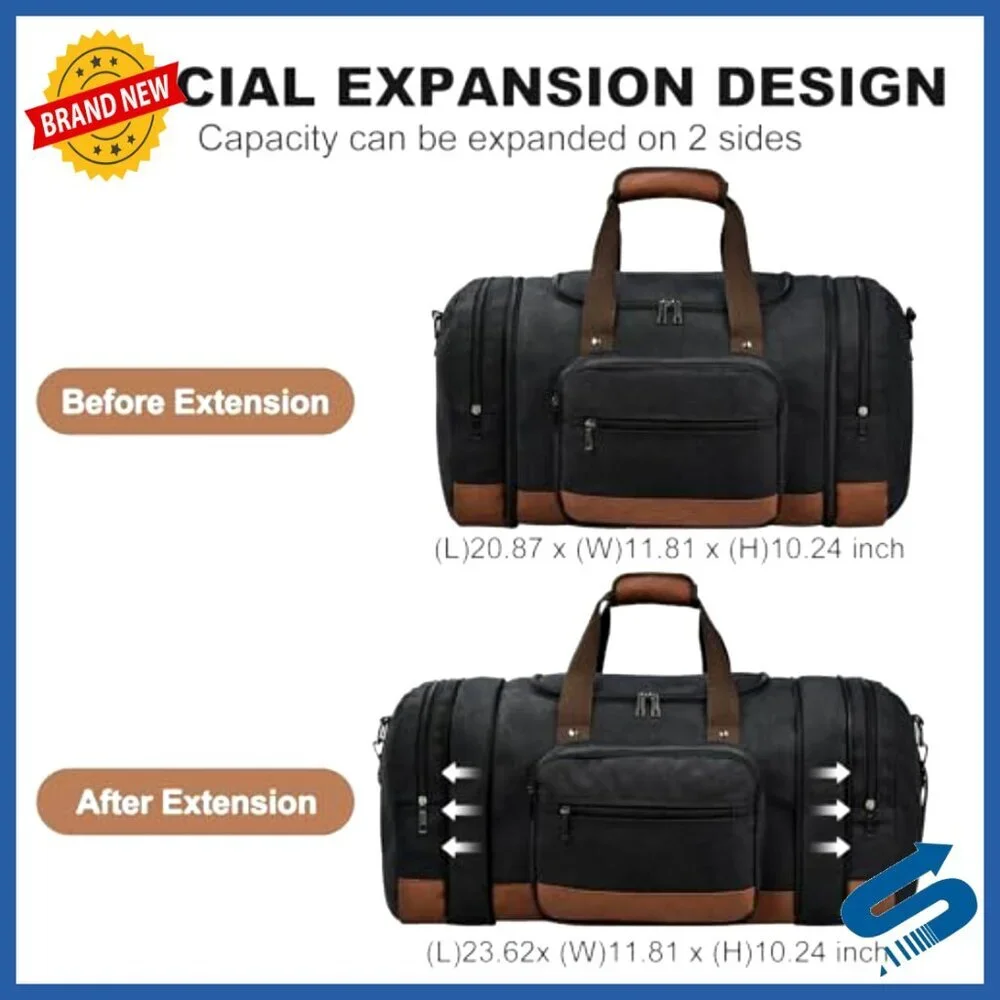 Canvas Travel Duffel Bag Expandable Carry On Luggage Multi Pocket Design